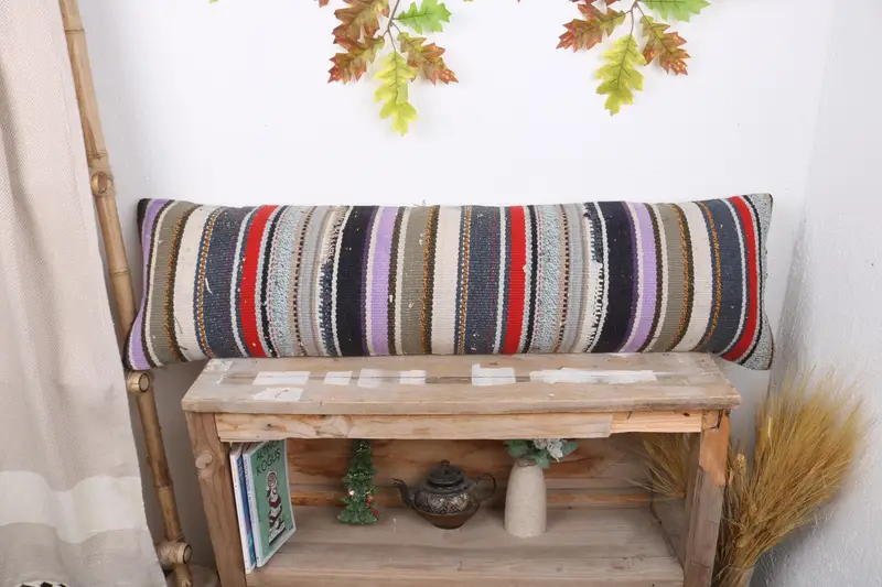 Boho Pillow Sham Cover, Vintage Pillow, Cushion Case, Neutral Throw Cushion, Kilim Cushion Sham, Colorful Cushion, 12x43 Blue Cushion - 1
