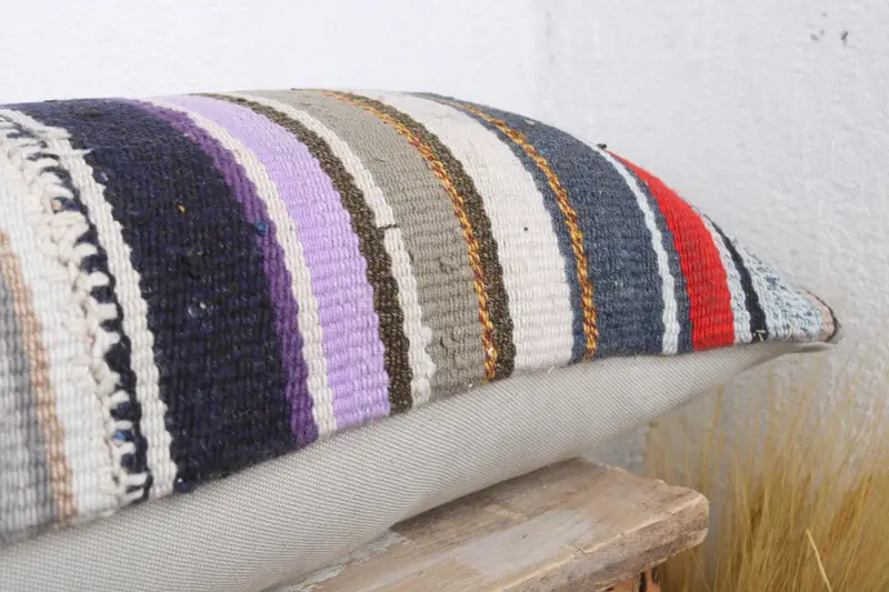Boho Pillow Sham Cover, Vintage Pillow, Cushion Case, Neutral Throw Cushion, Kilim Cushion Sham, Colorful Cushion, 12x43 Blue Cushion - 6