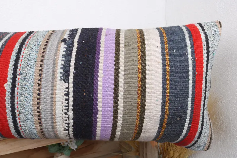Boho Pillow Sham Cover, Vintage Pillow, Cushion Case, Neutral Throw Cushion, Kilim Cushion Sham, Colorful Cushion, 12x43 Blue Cushion - 5