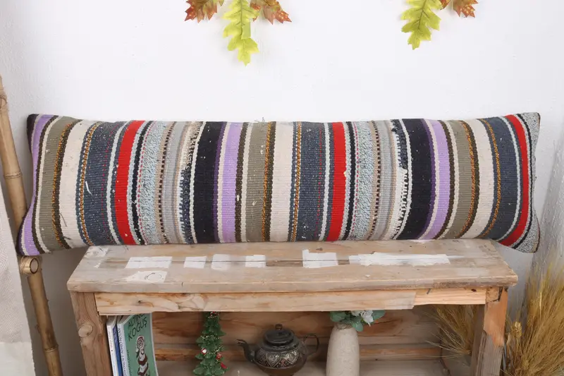 Boho Pillow Sham Cover, Vintage Pillow, Cushion Case, Neutral Throw Cushion, Kilim Cushion Sham, Colorful Cushion, 12x43 Blue Cushion - 2