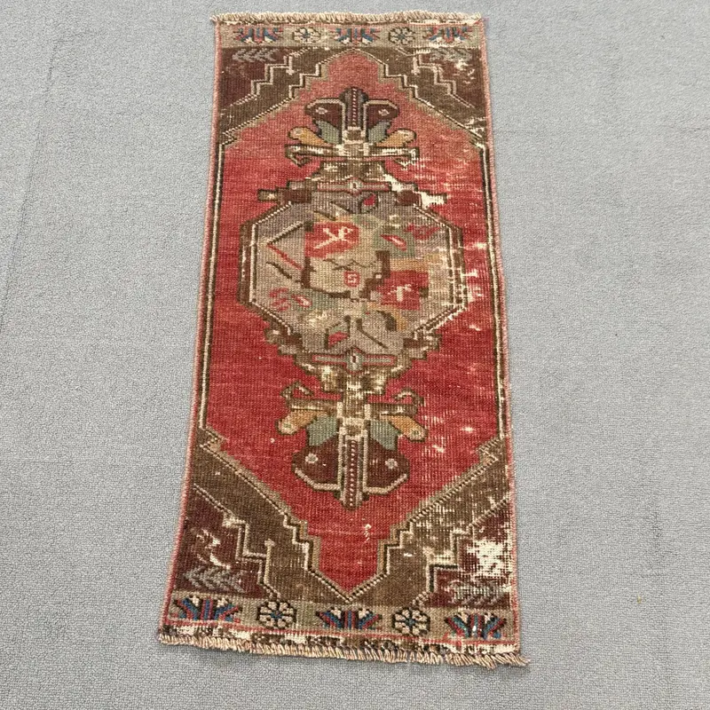 Turkish Rug, 1.3x3 ft Small Rug, Red Ombré Wool Vintage Rug - 1