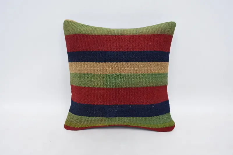 14x14 Red Pillow Cover, Pillow Case, Colorful Cushion Case, Vintage Kilim Throw Pillow, Pillow for Sofa, Ethnical Kilim Rug Pillow - 1