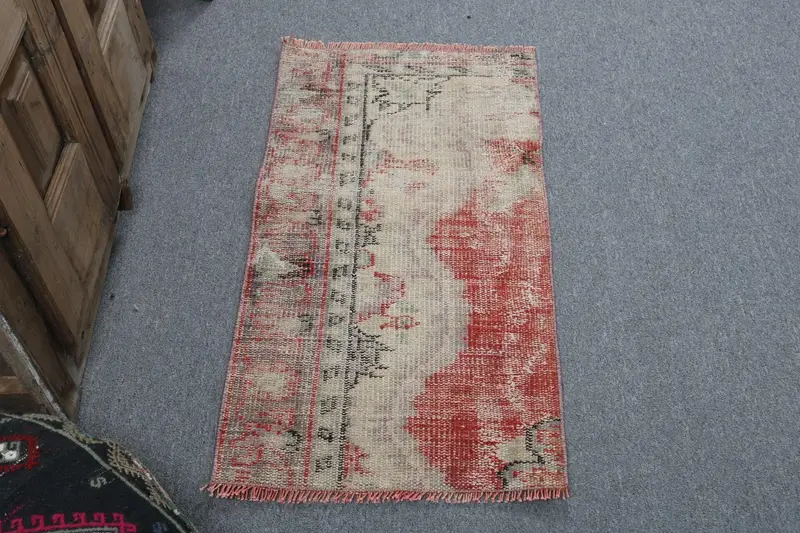 1,6x3,2 ft Oushak Teppich, türkischer Vintage Teppich, rot grauer Ombré Teppich - 1