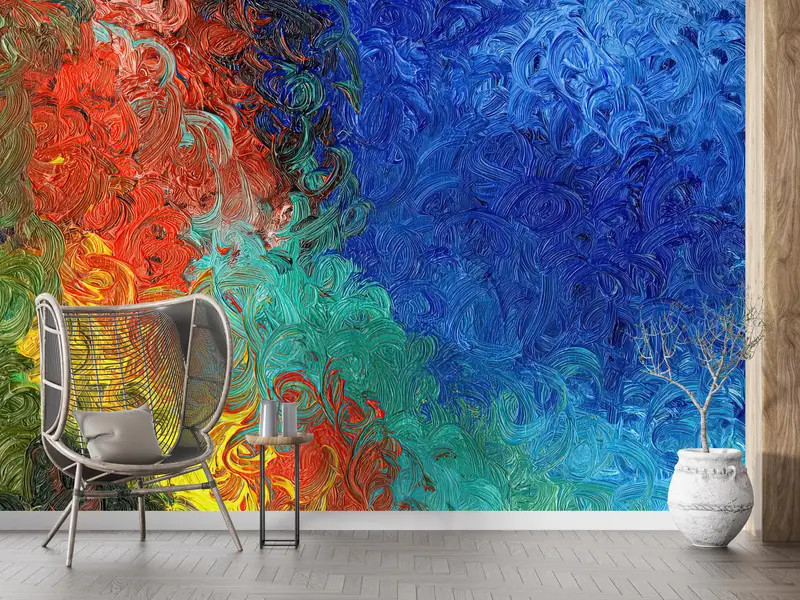 Colorful Painting, Acyrlic Mural, Contemporary Wall Paper, Colorful Wallpaper, Modern Mural, Abstract Wall Paper, Blue Wall Print, - 4
