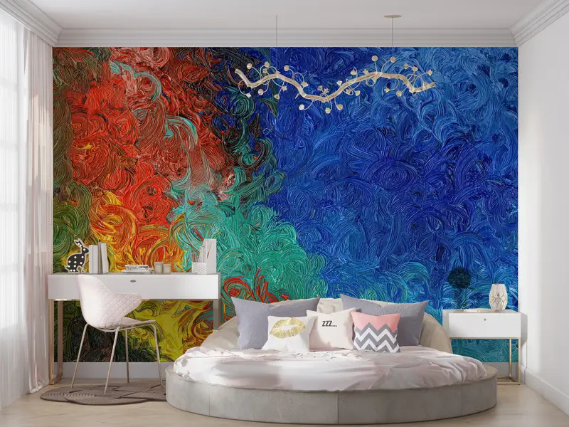 Colorful Painting, Acyrlic Mural, Contemporary Wall Paper, Colorful Wallpaper, Modern Mural, Abstract Wall Paper, Blue Wall Print, - 3