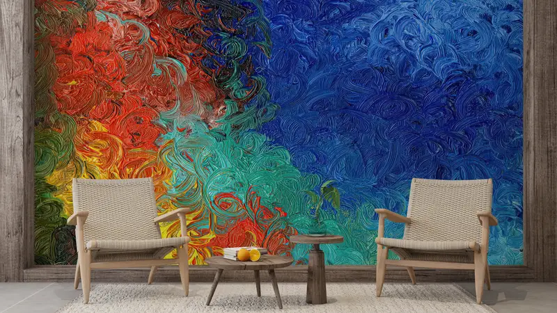 Colorful Painting, Acyrlic Mural, Contemporary Wall Paper, Colorful Wallpaper, Modern Mural, Abstract Wall Paper, Blue Wall Print, - 8