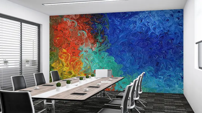 Colorful Painting, Acyrlic Mural, Contemporary Wall Paper, Colorful Wallpaper, Modern Mural, Abstract Wall Paper, Blue Wall Print, - 6