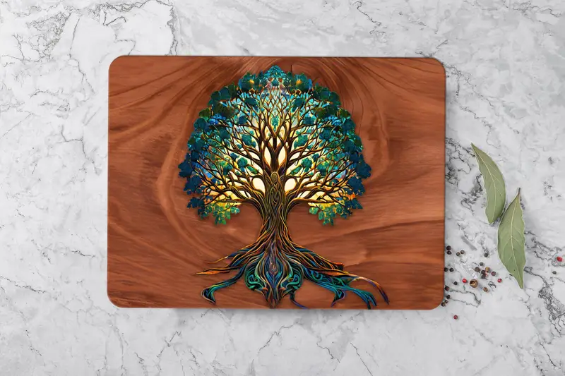 Tabla de cortar de vidrio abstracto con seguridad templada y pies antideslizantes