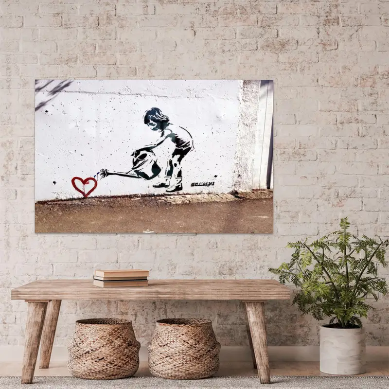 エレガントなプリントガラス: バンクシー ラブ ハート デザイン