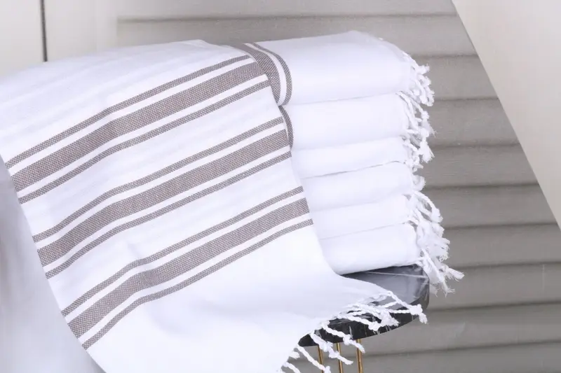 Personalized Beach Towel Brown Striped, Organic Cotton, 40x71 Inches