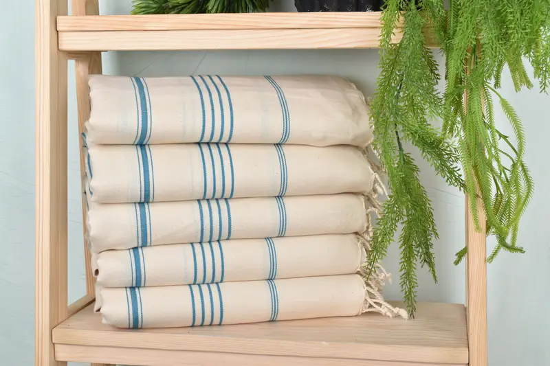 Handmade Turkish Beach Towel Petrol Blue Stripes, 40x71 Inches