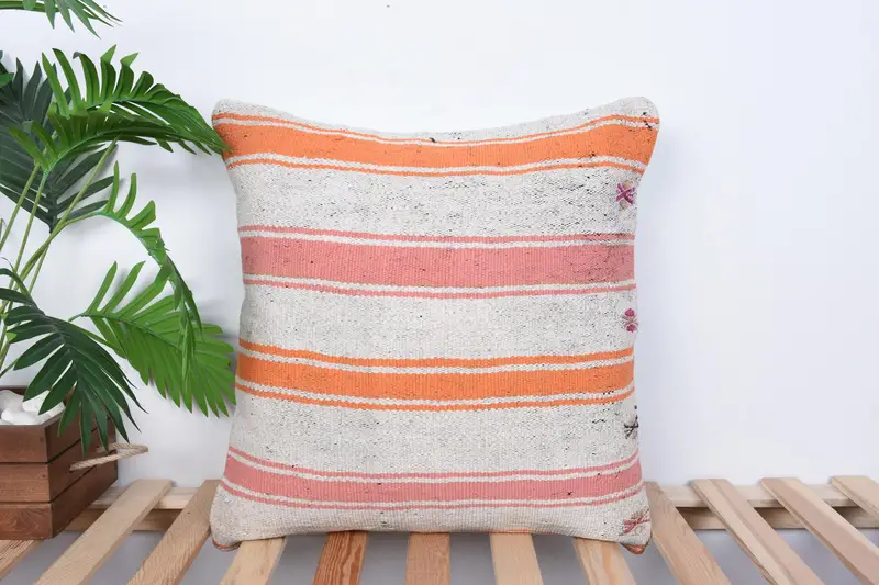 Vintage Cushion Case, Boho Chic Pillow Sham, Kilim Pillow Cover, Pillow for Sofa, 20x20 White Cushion, Kilim Cushion Sham, Pillow Sham - 1