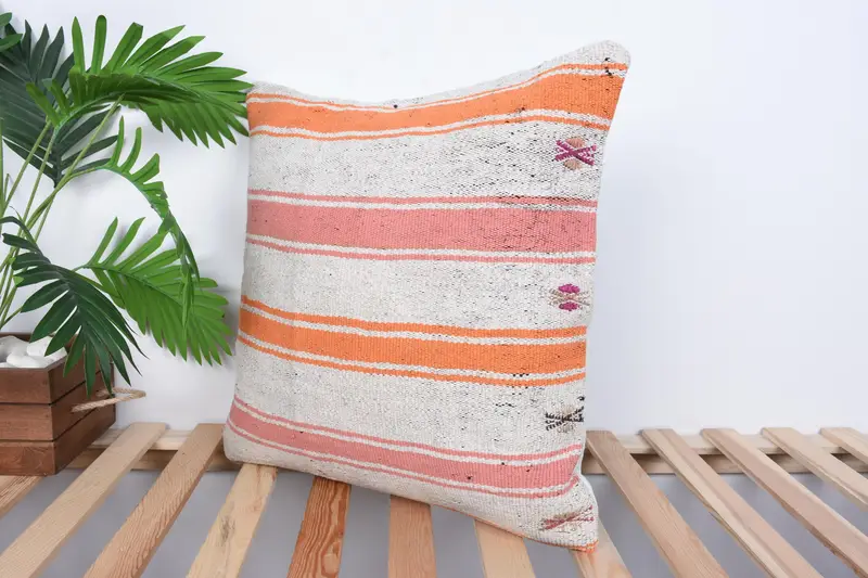 Vintage Cushion Case, Boho Chic Pillow Sham, Kilim Pillow Cover, Pillow for Sofa, 20x20 White Cushion, Kilim Cushion Sham, Pillow Sham - 5