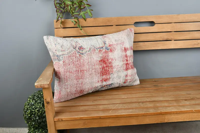 Pillow, Vintage Kilim Throw Pillow, 16x24 Red Pillow Case, Tribal Cushion Cover, Handmade Kilim Cushion, Ethnical Kilim Rug Pillow - 1