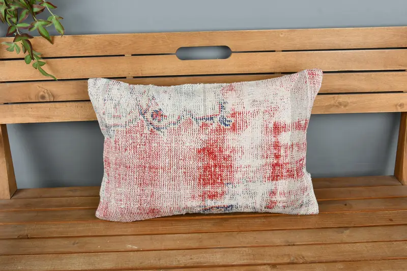 Pillow, Vintage Kilim Throw Pillow, 16x24 Red Pillow Case, Tribal Cushion Cover, Handmade Kilim Cushion, Ethnical Kilim Rug Pillow - 6