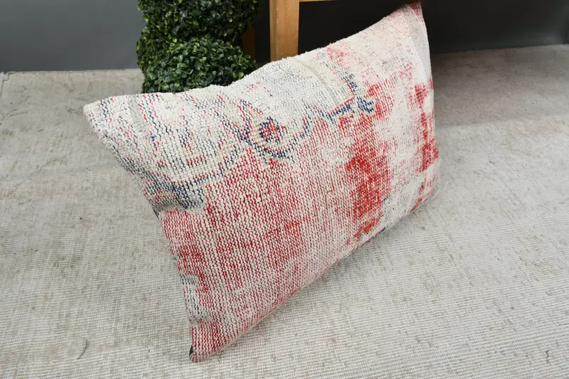 Pillow, Vintage Kilim Throw Pillow, 16x24 Red Pillow Case, Tribal Cushion Cover, Handmade Kilim Cushion, Ethnical Kilim Rug Pillow - 7