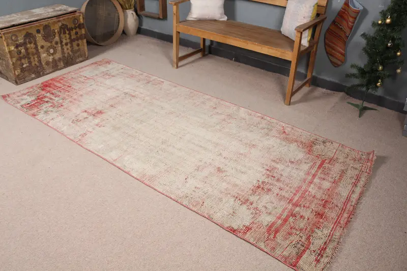 Kırmızı Ombré Halı, 3,7x9 ft Zarif Modern Dekor