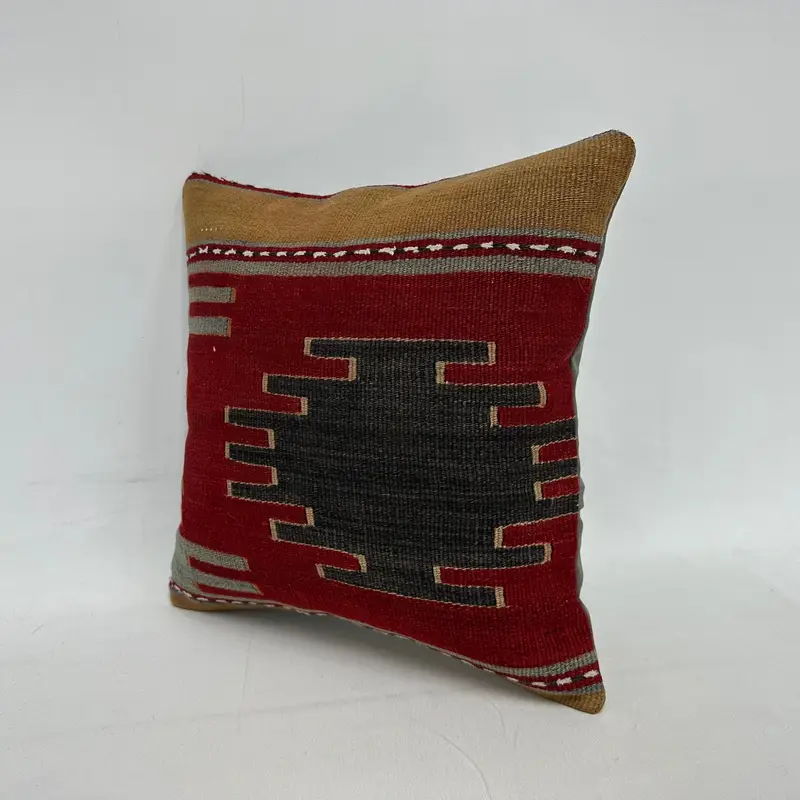 Ethnic Pillow Cover, Turkish Pillow, Pillow Case, Ethnic Pillow, Turkish Kilim Pillow, 16x16 Red Cushion, Vintage Kilim Pillow - 3
