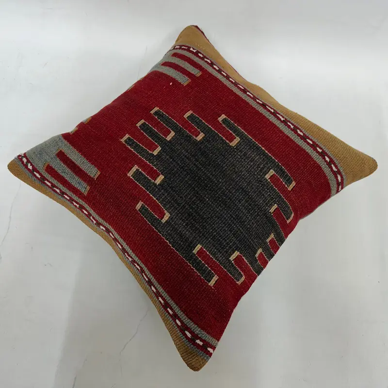 Ethnic Pillow Cover, Turkish Pillow, Pillow Case, Ethnic Pillow, Turkish Kilim Pillow, 16x16 Red Cushion, Vintage Kilim Pillow - 6