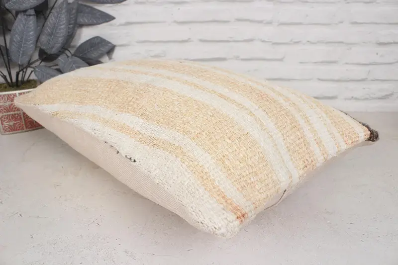 Cushion, Handmade Kilim Cushion, 16x24 Beige Cushion Cover, Antique Pillows, Boho Pillow Sham Cover, Muted Cushion, Crochet Pattern Pillow Cover - 6