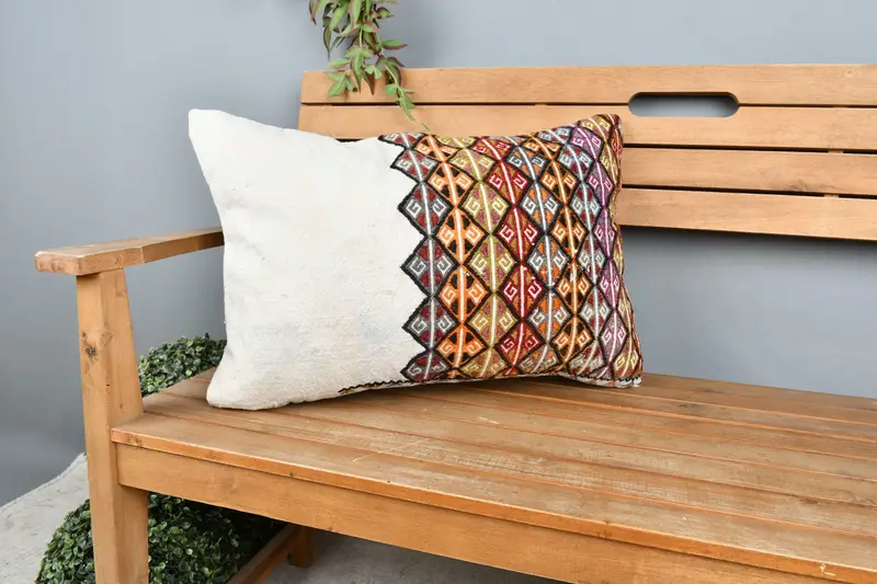 Pillow Case, 16x24 Orange Pillow Cover, Home Decor Pillow, Southwestern Cushion Cover, Throw Kilim Pillow, Boho Pillow Sham Cover - 1