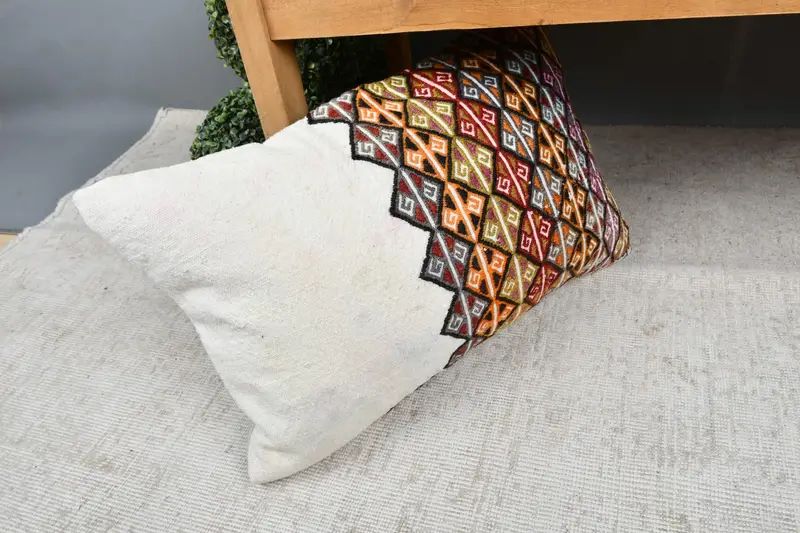 Pillow Case, 16x24 Orange Pillow Cover, Home Decor Pillow, Southwestern Cushion Cover, Throw Kilim Pillow, Boho Pillow Sham Cover - 7