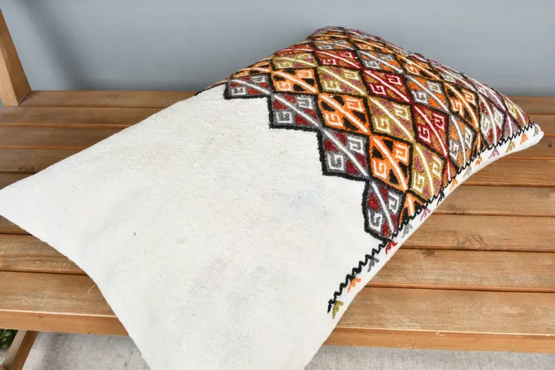 Pillow Case, 16x24 Orange Pillow Cover, Home Decor Pillow, Southwestern Cushion Cover, Throw Kilim Pillow, Boho Pillow Sham Cover - 2