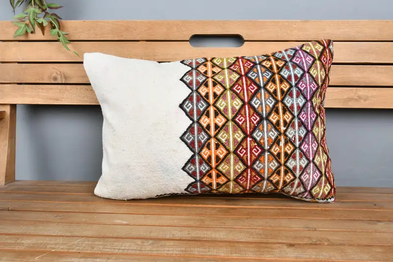 Pillow Case, 16x24 Orange Pillow Cover, Home Decor Pillow, Southwestern Cushion Cover, Throw Kilim Pillow, Boho Pillow Sham Cover - 6