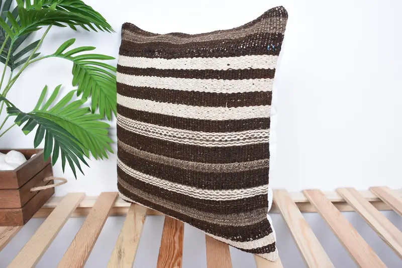 Home Decor Pillow, Vintage Kilim Throw Pillow, Rustic Cushion, Turkish Kilim Pillow, 18x18 Brown Cushion Cover, Natural Cushion, Cushion Case - 5