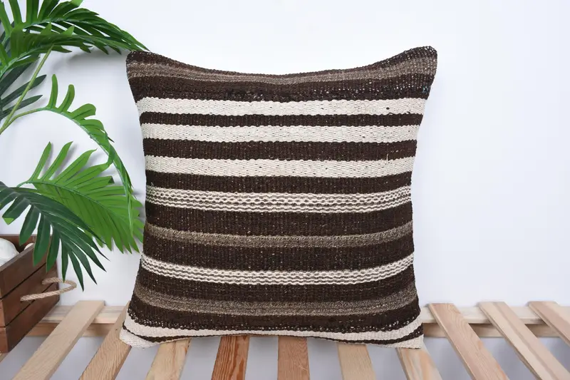 Home Decor Pillow, Vintage Kilim Throw Pillow, Rustic Cushion, Turkish Kilim Pillow, 18x18 Brown Cushion Cover, Natural Cushion, Cushion Case - 1