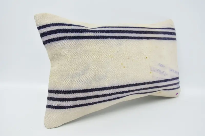 Cushion, Antique Pillows, Handmade Kilim Cushion, 12x20 White Cushion Cover, Kilim Cushion Sham, Nautical Throw Cushion Cover - 3