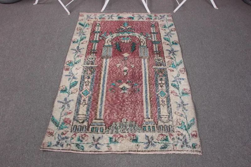 Alfombra persa morada hecha a mano, decoración elegante de 2,8x4 pies