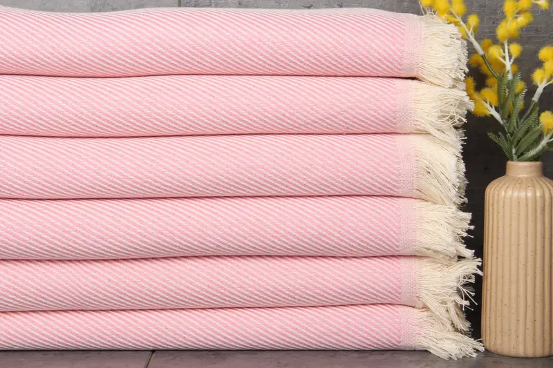 Custom Turkish Towel Organic Cotton Pink Stripes, 36x71 Inches