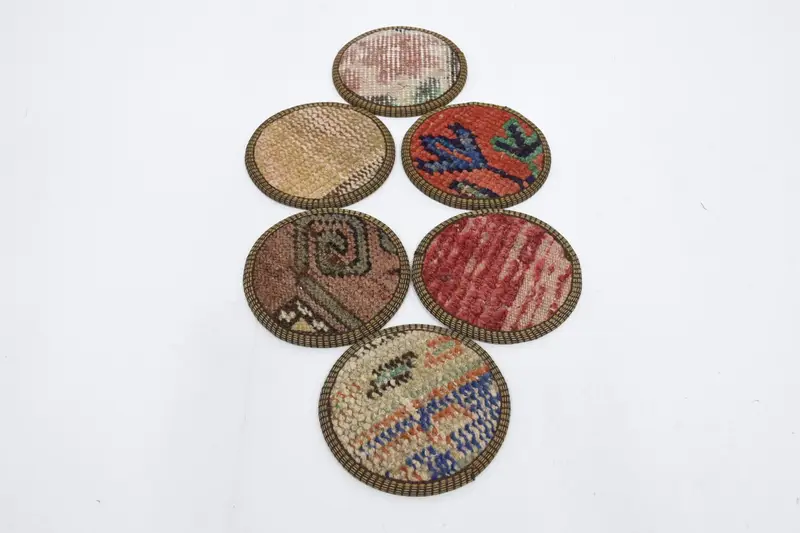 Red and Beige Bohemian Coaster, Round Coaster