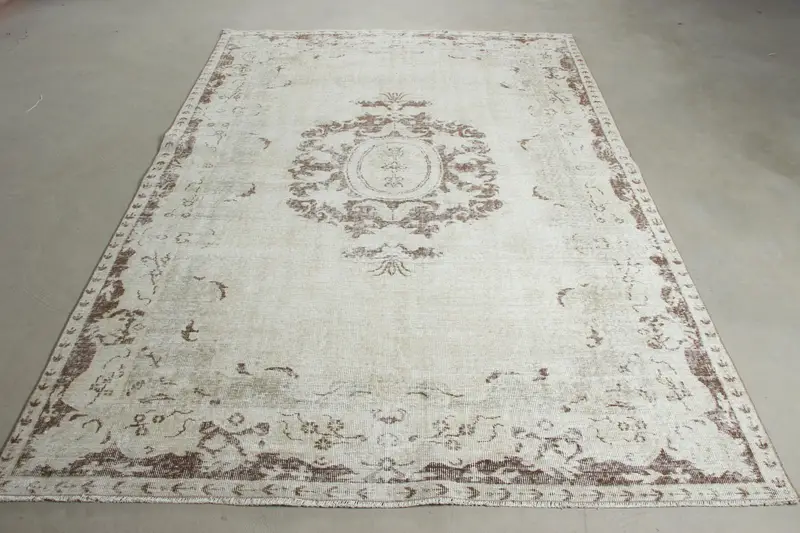 Alfombra grande vintage 6,1x8,6 pies (186x263 cm), alfombra turca marroquí blanca Oushak - 1