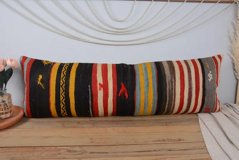 Vintage Kilim Throw Pillow, Ethnical Kilim Rug Pillow, Pillow Case, Kilim Pillow, Vintage Kilim Pillow Cushion Cover, 16x48 Brown Cushion - 2