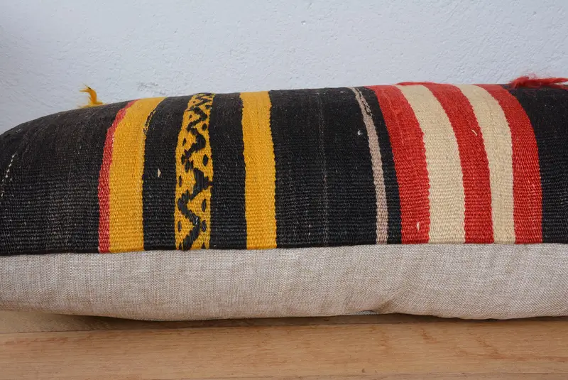 Vintage Kilim Throw Pillow, Ethnical Kilim Rug Pillow, Pillow Case, Kilim Pillow, Vintage Kilim Pillow Cushion Cover, 16x48 Brown Cushion - 5