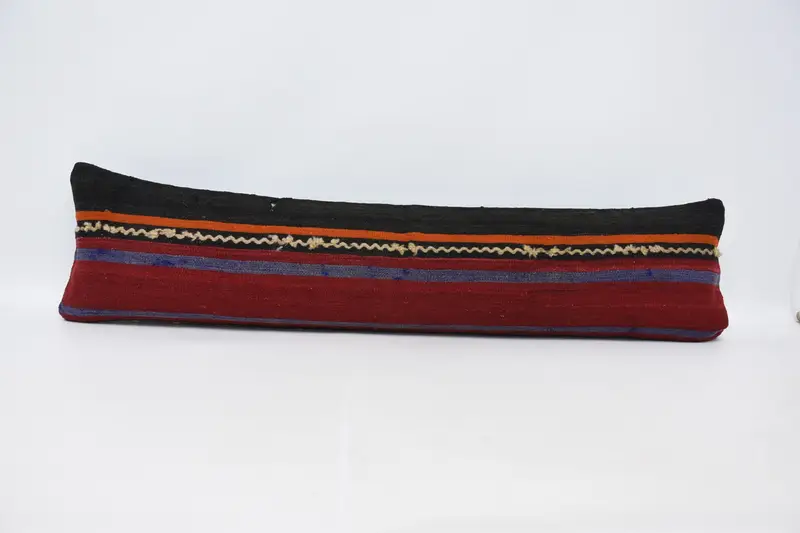 Striped Throw Gift Pillowcase, Red 12x47 inch Wool Cushion Case - 1