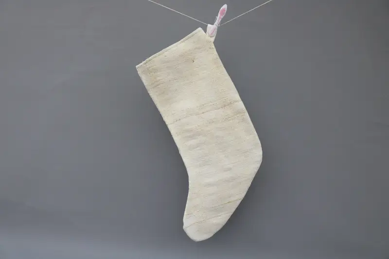 Beige Christmas Stocking, 9-inch Wide Stocking with Christmas Ornaments Pattern