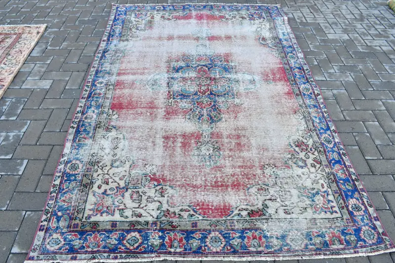 Türkischer 5,2x8,2 ft Teppich, großer Vintage Teppich, rot blau abstrakter Teppich - 1