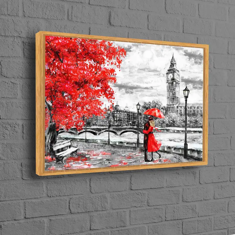 Lienzo romántico de Londres: Big Ben, paraguas rojo, día de San Valentín