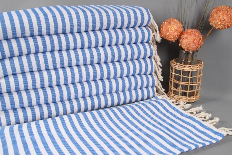 Dish Towel Organic Cotton Sax Blue Chevron, 18x40 Inches