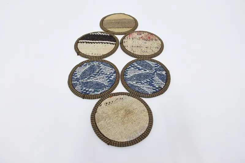 Bohemian Blue and Brown Coasters, Round Ethnic Pad Coasters