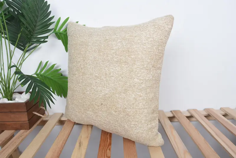 Square Throw Cushion Case, Handmade Kilim Cushion, 20x20 Beige Pillow Cover, Turkish Kilim Pillow, Cushion Case, Car Cushion Case, Boho Pillow - 6