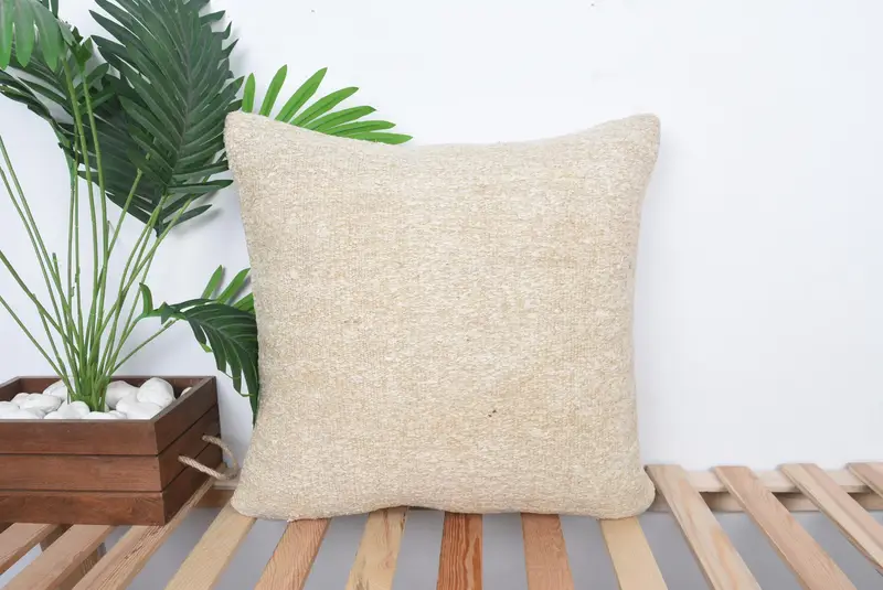 Square Throw Cushion Case, Handmade Kilim Cushion, 20x20 Beige Pillow Cover, Turkish Kilim Pillow, Cushion Case, Car Cushion Case, Boho Pillow - 1