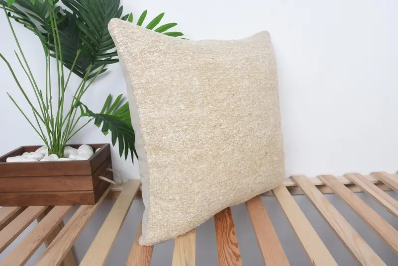 Square Throw Cushion Case, Handmade Kilim Cushion, 20x20 Beige Pillow Cover, Turkish Kilim Pillow, Cushion Case, Car Cushion Case, Boho Pillow - 4