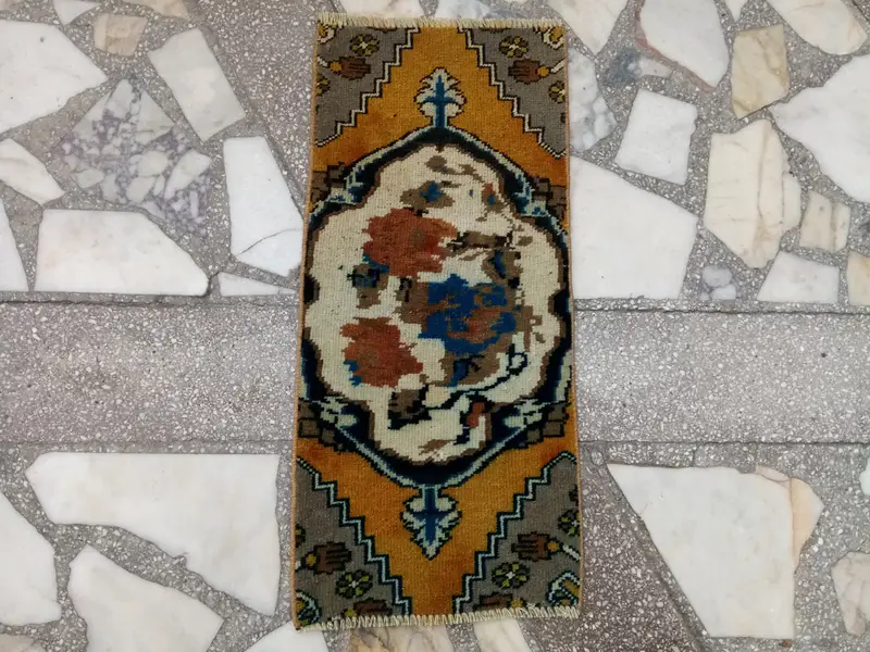 Canlı Turuncu Halı, 1x2,33 ft Mavi Vurgulu