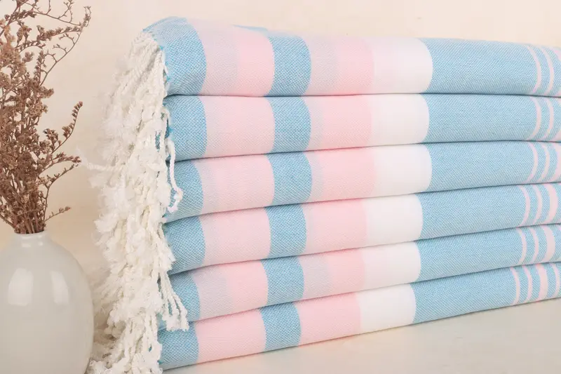 パーソナライズされたトルコ綿タオル ダークターコイズピンクストライプ、40x71インチ