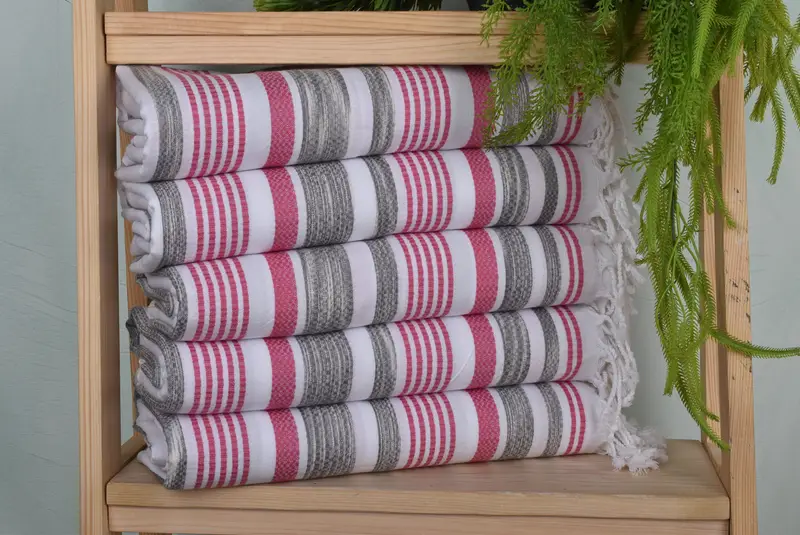 Striped Towel Pink-Gray Organic Cotton Bath Towel, 36x71 Inches