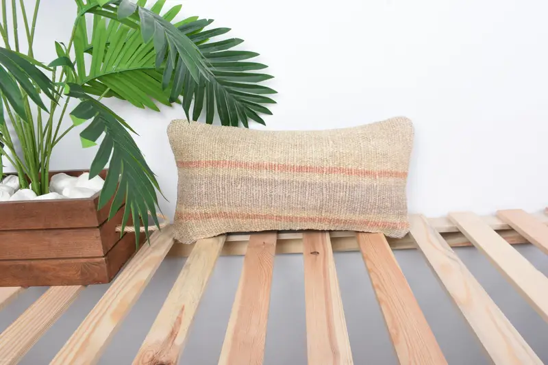 Vintage Pillow, Cushion, Vintage Kilim Pillow, 8x16 Beige Cushion Cover, Handmade Kilim Cushion, Turkish Rugs Cushion, Kilim Rug Pillow - 1